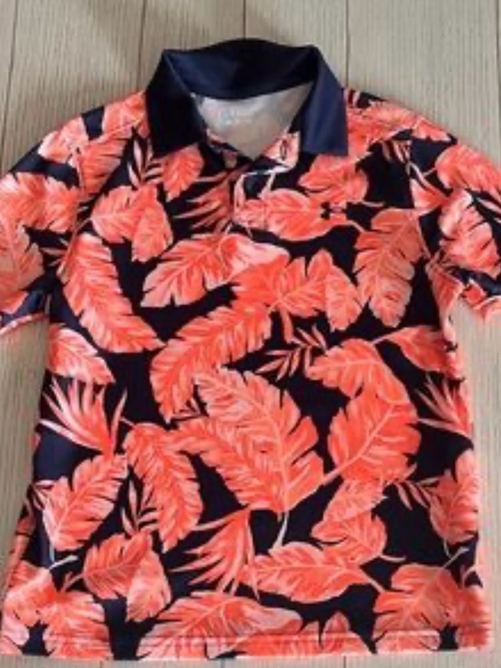 Under Armour Boys' Navy Polo with Coral Leaf Print